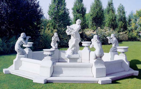 Large Marble Fountain with Statues and Pool